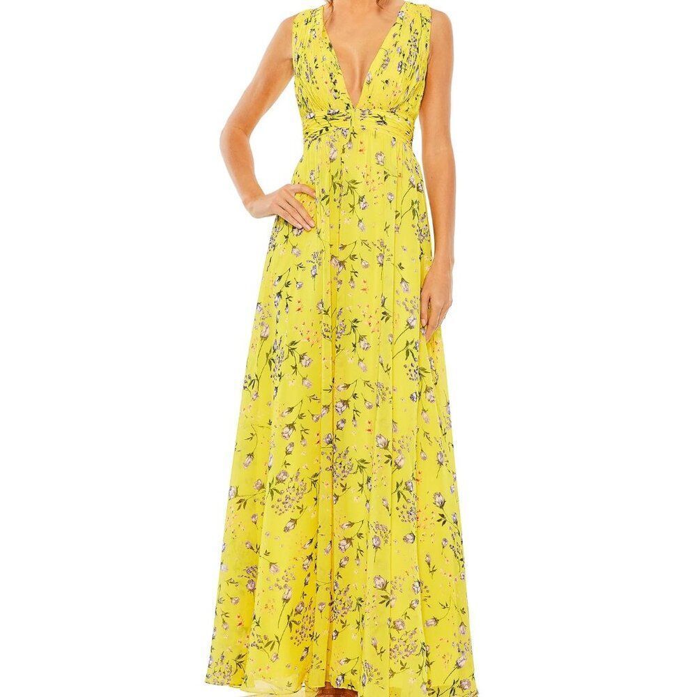 NEW | Mac Duggal 56011 Floral Print V-Neck Ruched Gown Size 16